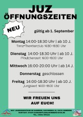 JUZ Flyer - Öffnungszeiten NEU ab sept25 JUZ Flyer - Öffnungszeiten NEU ab sept25